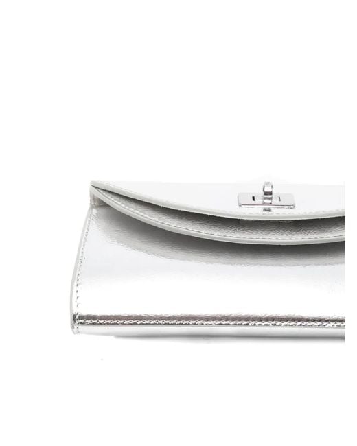 Sandro White Mambo Metallic-Finish Leather Clutch Bag