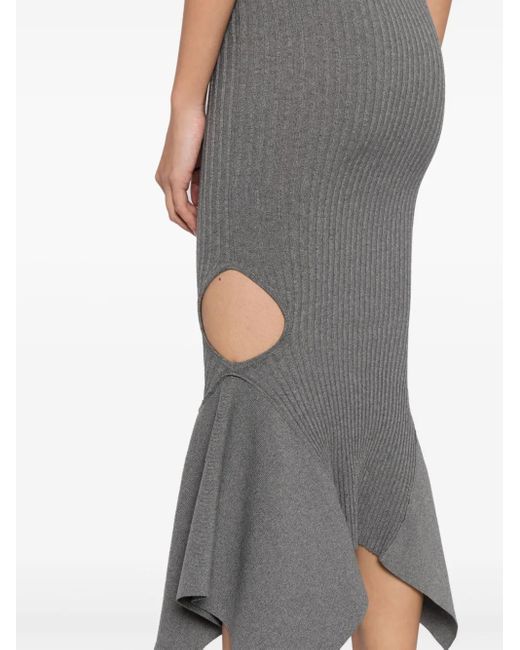 ANDREADAMO Gray Cut-Out Ribbed Midi Dress