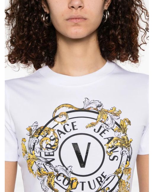 Versace Jeans Couture White Logo-Print T-Shirt