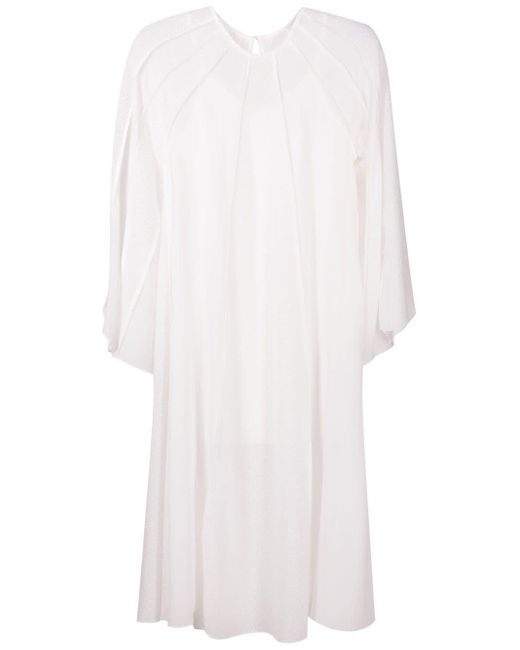 Olympiah White Wide-sleeved Fringe-detail Dress