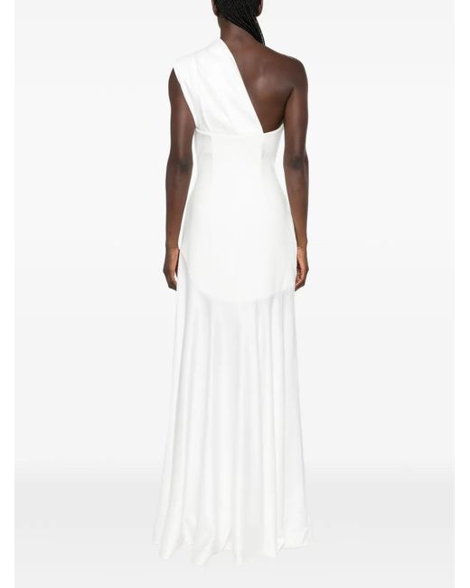 Solace London White One-Shoulder Draped Maxi Dress