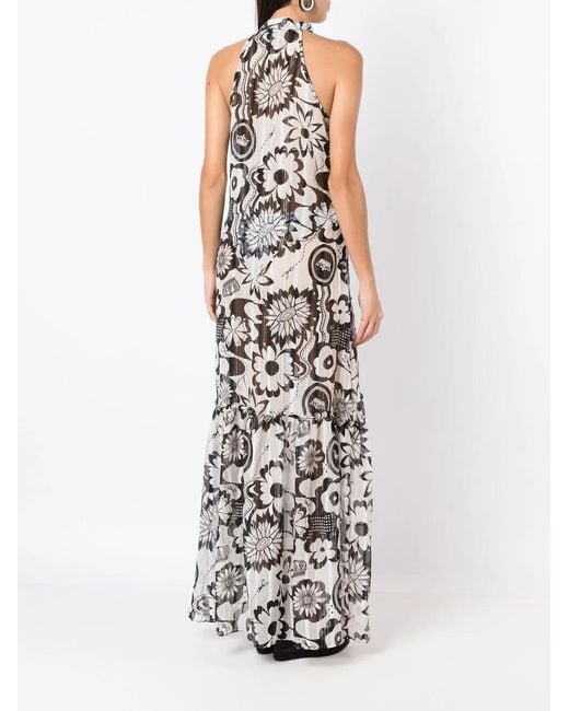 Amir Slama White Floral-Print Halterneck Beach Dress
