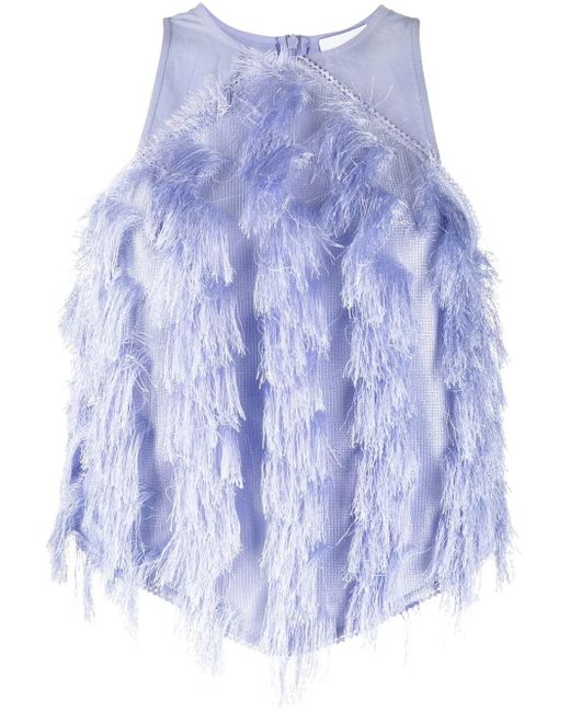 Ganni Blue Fringe-Detail Sleeveless Top