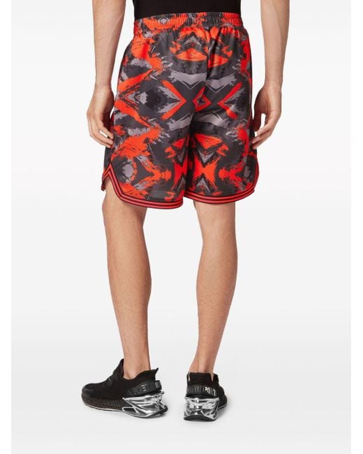 Philipp Plein Red Basketball Camouflage-print Shorts for men