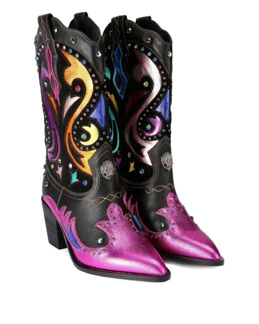 Kurt Geiger Purple 65Mm Kensington Crystal-Embellished Cowboy Boots
