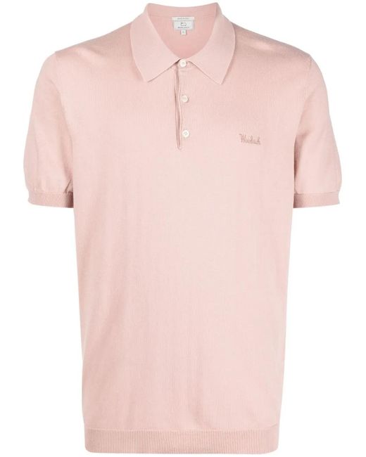 Woolrich Pink Logo-Embroidered Knitted Polo Shirt for men