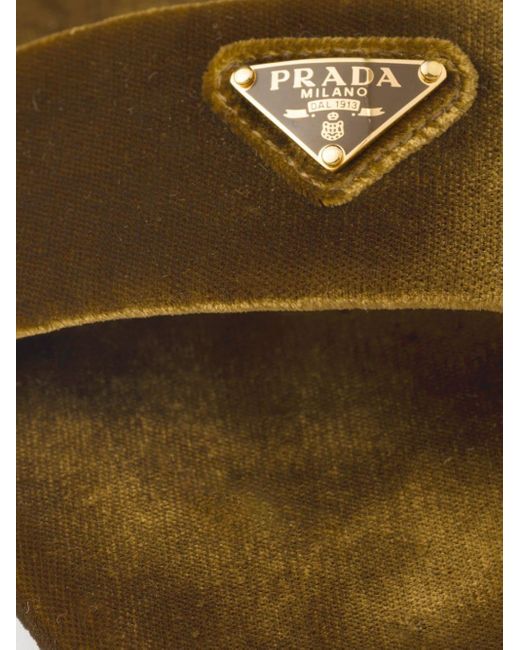 Prada Brown Logo-appliqué Velvet Slides