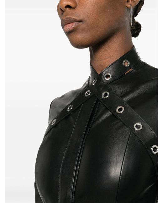 Off-White c/o Virgil Abloh Black Eyelet-embellished Leather Midi Dress