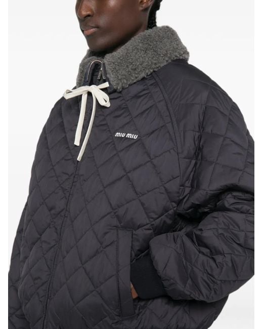 Miu Miu Blue Logo-Detail Padded Jacket