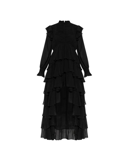 AllSaints Black Leila Ruffled Long-Sleeve Midi Dress