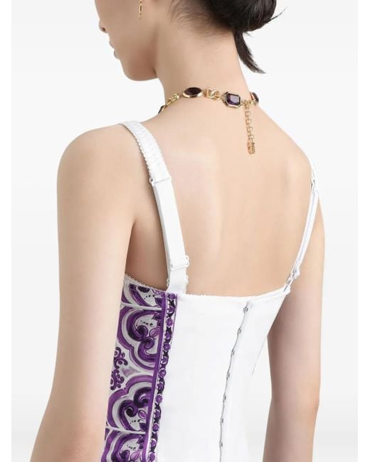 Abito Midi Con Stampa Maioliche di Dolce & Gabbana in Purple