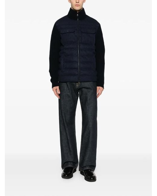 Moncler Blue Knit Padded Front Jacket for men