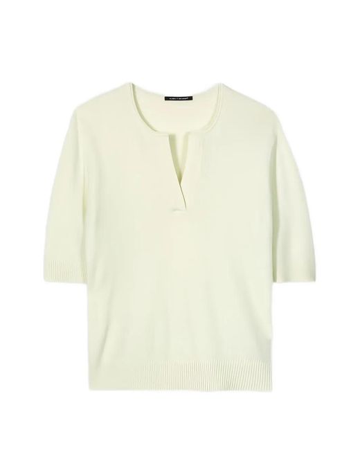 Luisa Cerano White Notched Short-Sleeve Sweater