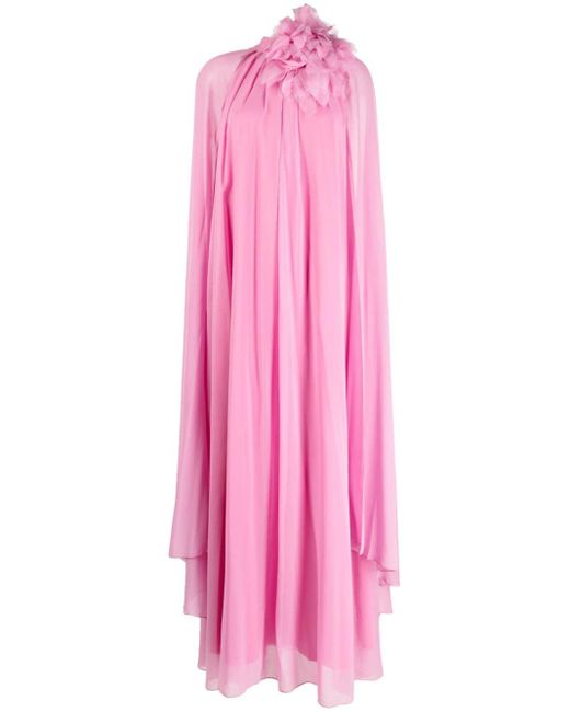 Sachin & Babi Pink Helena Floral-appliqué Cape Gown
