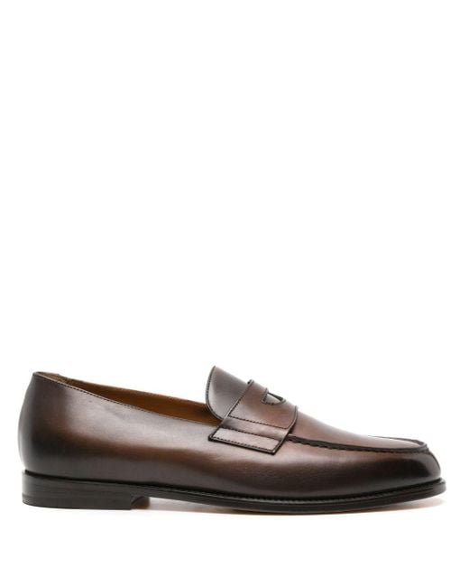 Doucal's Brown Burnished-finish Leather Loafers for men