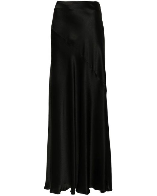 Alberta Ferretti Black Satin Long Skirt