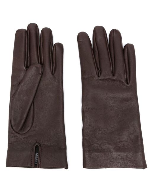 Saint Laurent Brown Grained Leather Short Gloves
