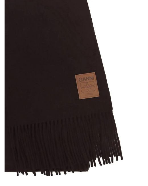 Ganni Black Wool Knit Scarf