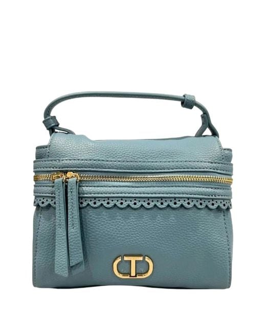 Twinset Blue Scalloped-Trim Cross Body Bag