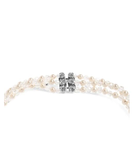 Alessandra Rich White Triple-Strand Crystal-Embellished Necklace