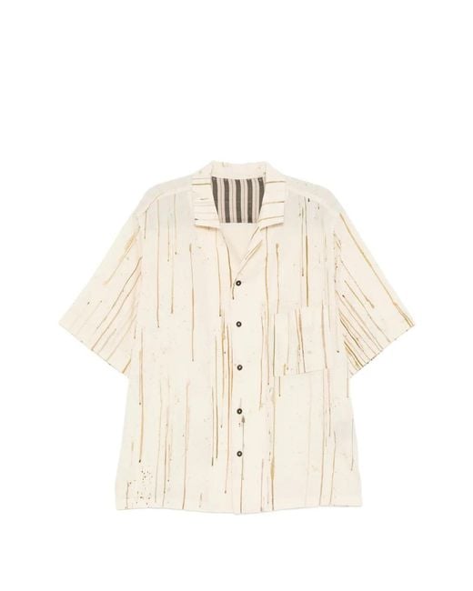 Ziggy Chen White Paint-Drip Camp-Collar Shirt for men