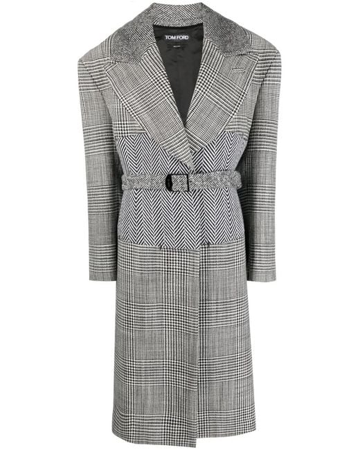 Tom Ford Gray Patchwork Belted Wool Coat