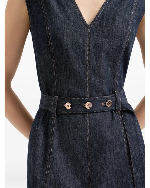 Brunello Cucinelli Blue Denim-Effect Sleeveless Midi Dress