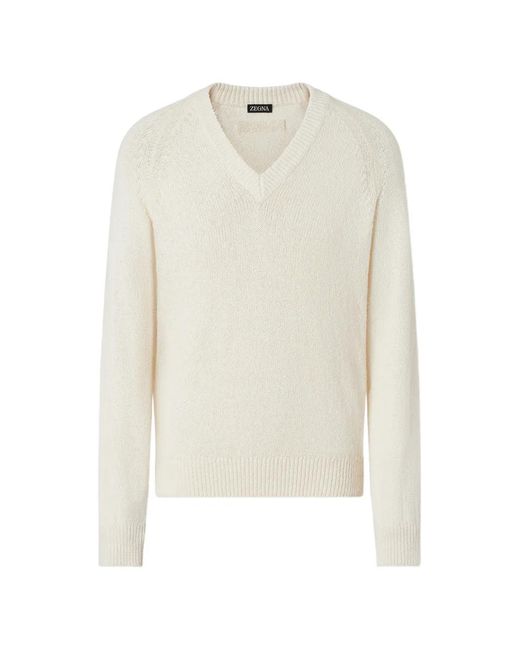 Zegna White Oasi V-Neck Cotton Sweater for men