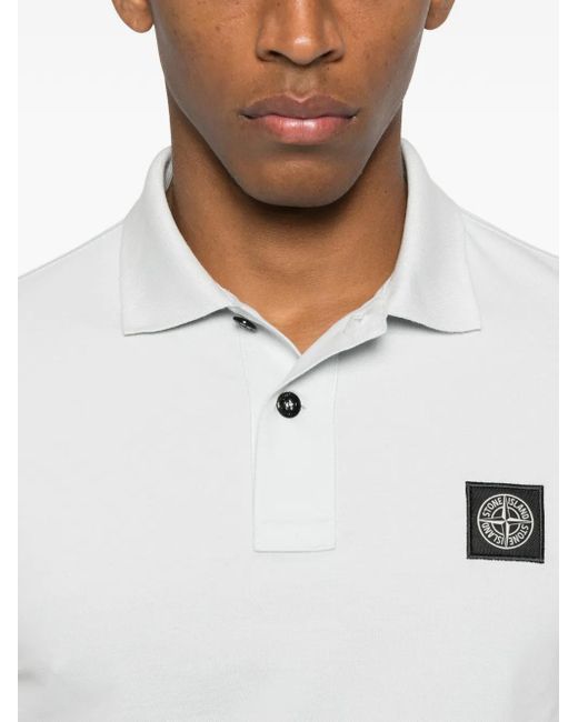 Stone Island White Logo-Detail Polo Shirt for men