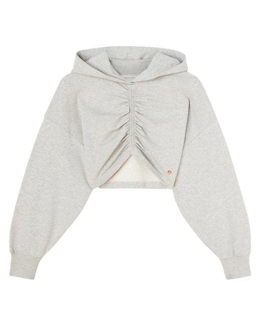 Palm Angels White Ruched-Detail Cropped Hoodie