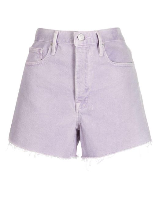 FRAME Purple Le Brigette Raw-cut Denim Shorts
