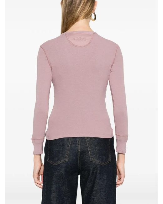 Camiseta De Canalé Con Manga Larga Chloé de color Pink