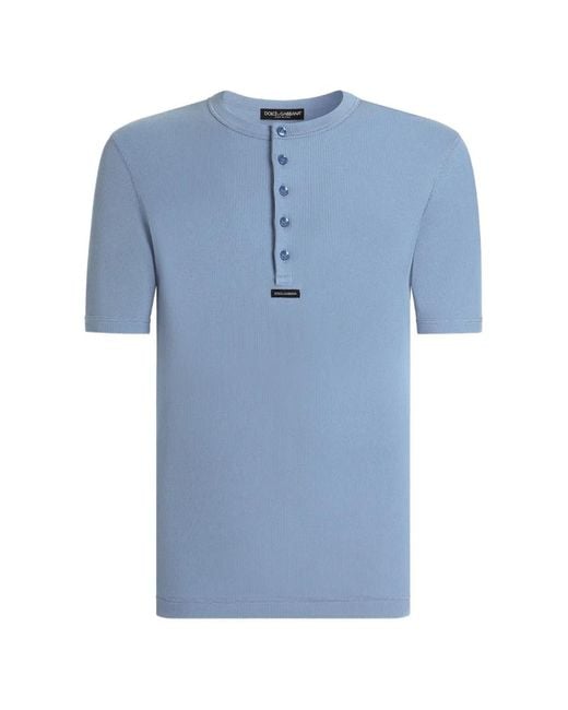 Dolce & Gabbana Blue Serafino Cotton T-Shirt for men