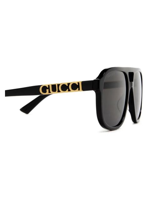 Gucci Black Pilot-Frame Logo-Plaque Sunglasses