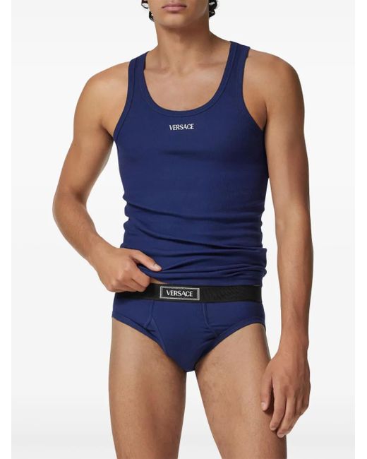 Versace Blue Cotton Ribbed Briefs for men