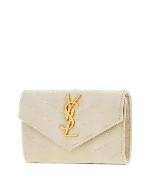 Saint Laurent Natural Cassandre Chevron-Quilted Leather Wallet
