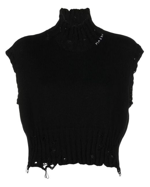 Marni Black Sleeveless Tank Top With Worn Effect