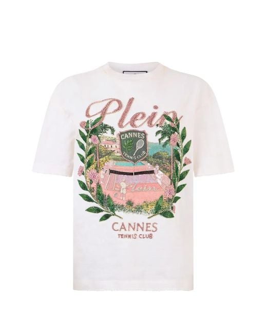 Philipp Plein White Destroyed Rhinestone T-Shirt