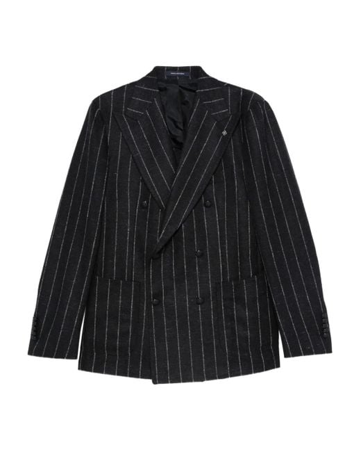 Tagliatore Black Striped Double-Breasted Blazer for men