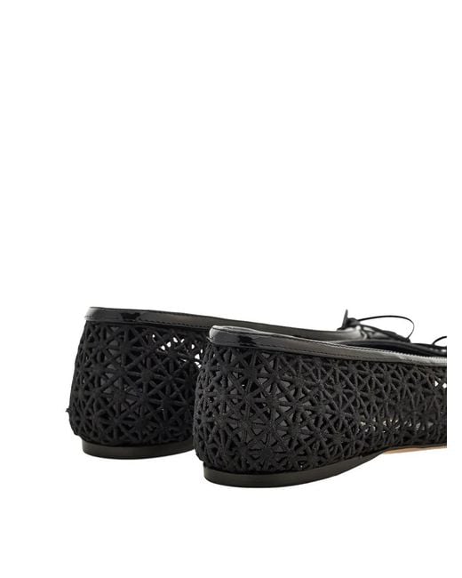 Ferragamo Black Macramé Lace Ballet Flats