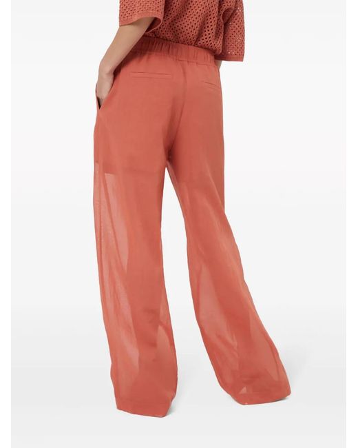 Brunello Cucinelli Orange Semi-Sheer Wide-Leg Trousers