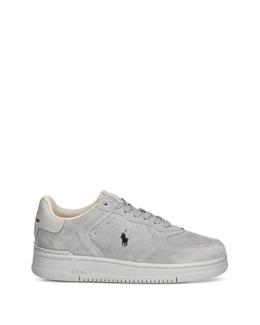 Polo Ralph Lauren White Mastr Ct Rib Logo-Embroidered Suede Sneakers for men