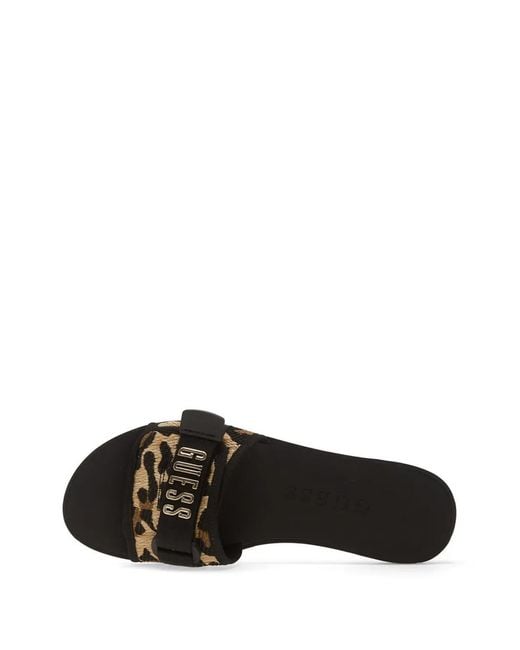 Guess White Leopard-Print Flat Sandals
