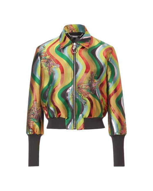 Philipp Plein Green Dragon-Print Wavy-Stripe Jacket