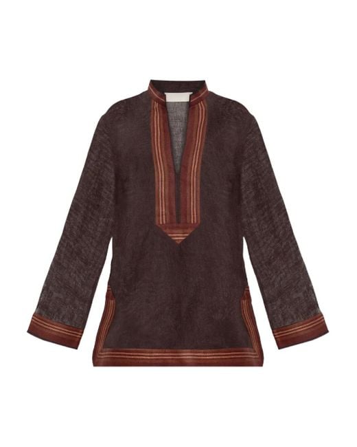 Tory Burch Purple Linen Striped Tunic