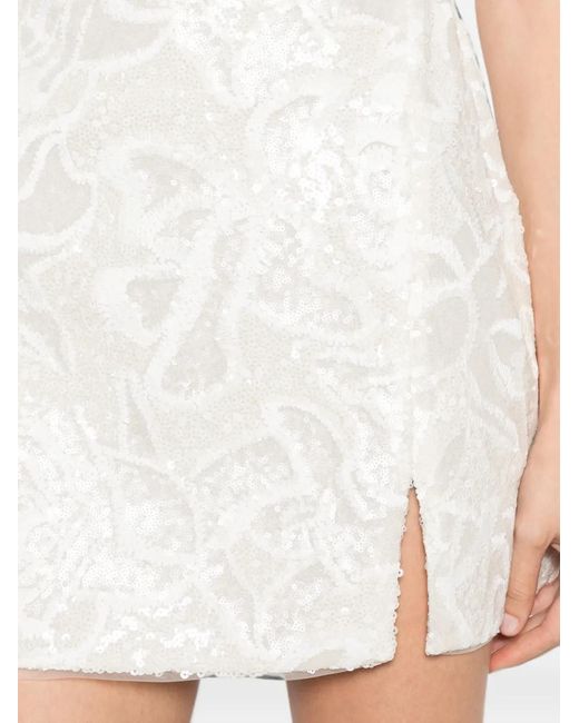 Self-Portrait White Sequin-Embellished Floral-Pattern Mini Dress
