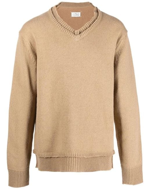 Maison Margiela Trui Met V-Hals En Elleboogpatch in het Natural voor heren