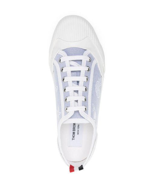 Thom Browne White Graphic-embroidered Lace-up Sneakers