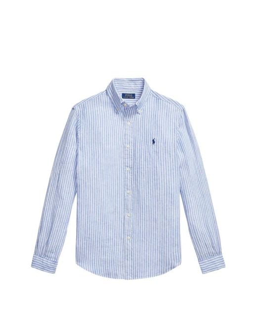 Polo Ralph Lauren Blue Pony Striped Linen Shirt for men