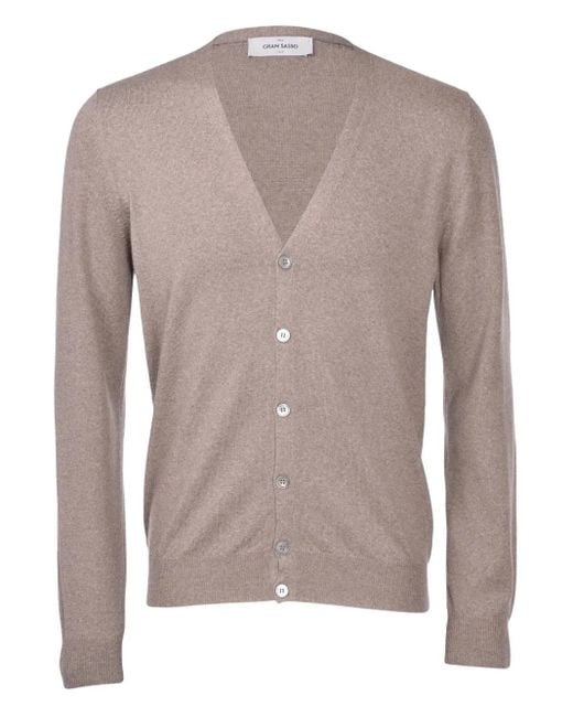 メンズ Gran Sasso Virgin Wool V-neck Cardigan Brown
